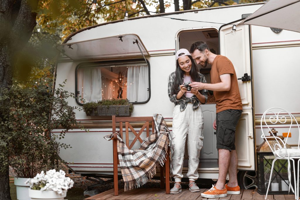 Young couple vacationing in their RV.
